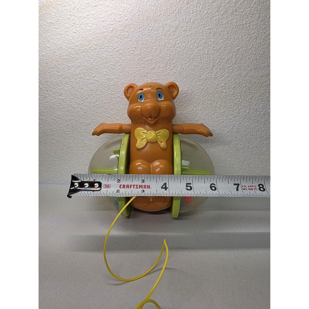 Vintage 1978 Fisher Price Pull Toy Bear, Rolling Activity Toy with Rattle Wheels - Picture 9 of 11